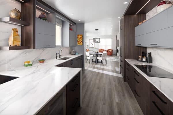 home in Highlands Ranch with modern gray and dark wood cabinets with a lot of counter space ONE Residential Builders Denver