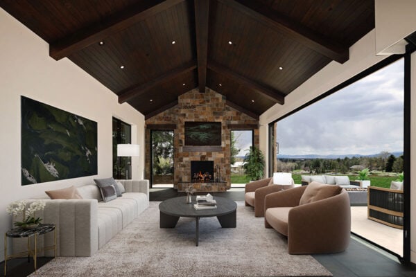 nano doors open to large patio from sitting area in contemporary home ONE Residential Builders Denver