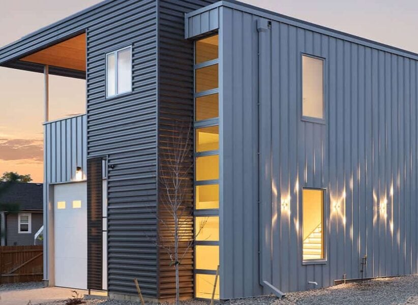 contemporary home made of steel siding with unique windows ONE Residential Builders Denver